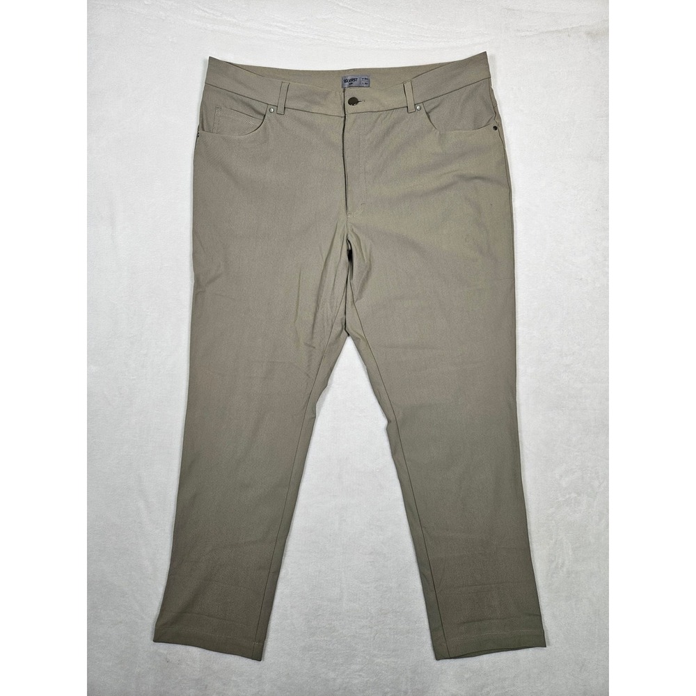VRST Men Slim Fit Performance Pants 38x28 Khaki Tan 5-Pocket Golf Travel Stretch